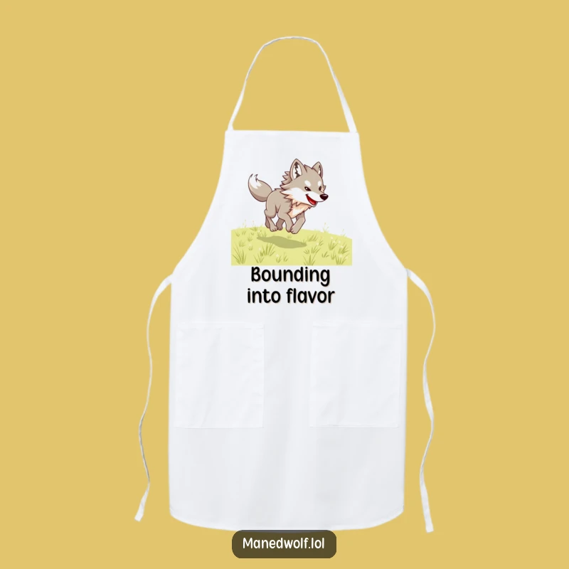 Joyful Maned Wolf Bounding Apron: Cook with Funny, Wild Energy!