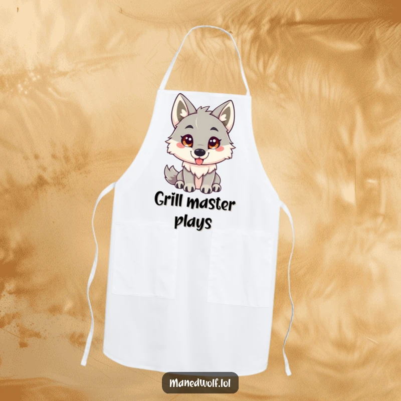 Funny maned wolf apron showing a friendly maned wolf with an inviting gaze, ready to play.