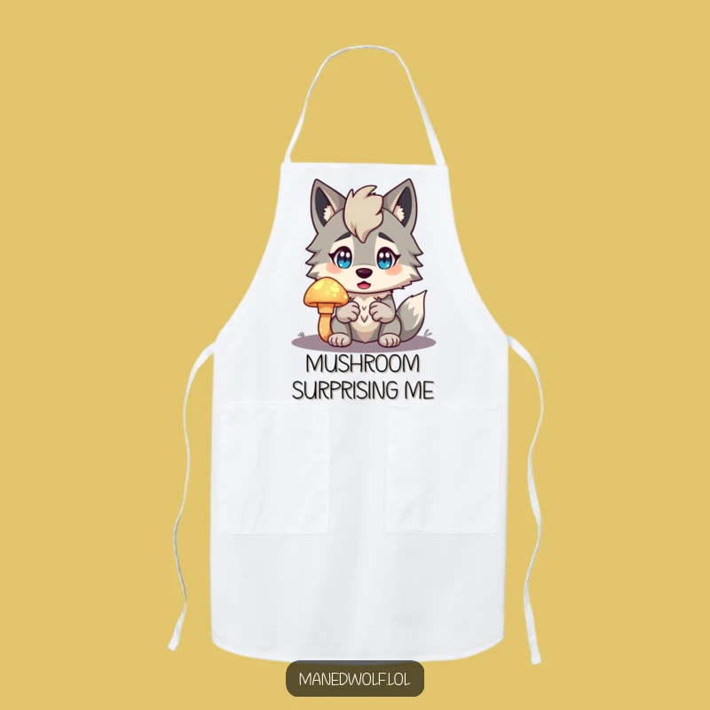 Funny Maned Wolf Apron: Mushroom Discovery, Kitchen Magic Gift!