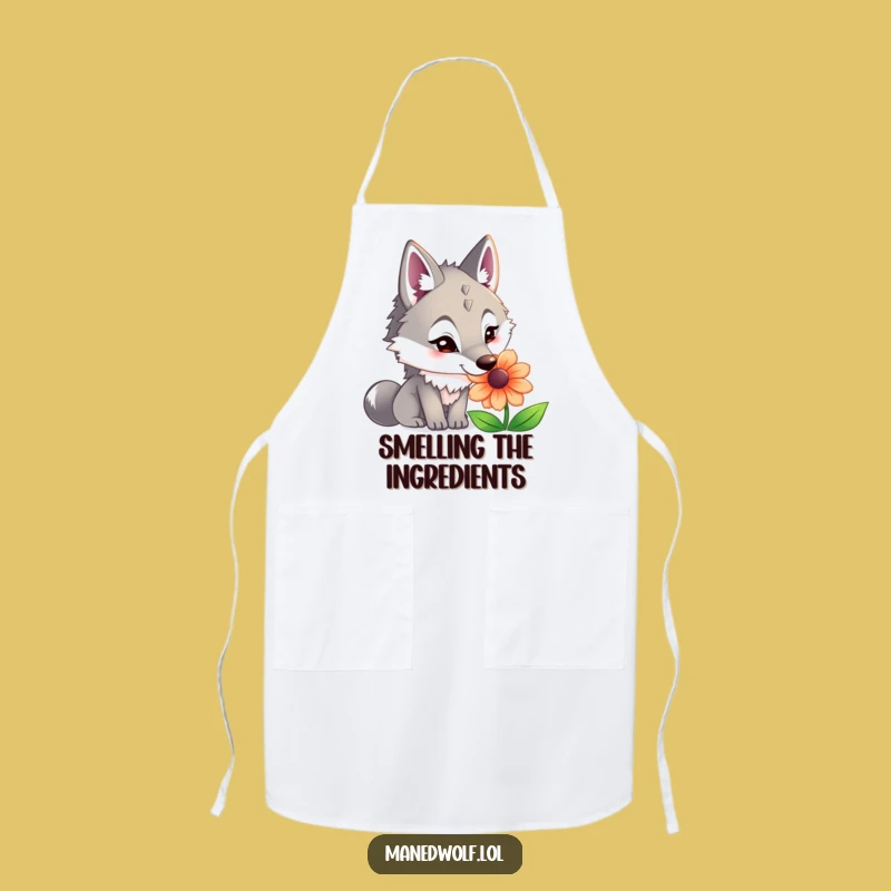 Funny Maned Wolf Flower Sniff Apron: Cook with Curious Charm!