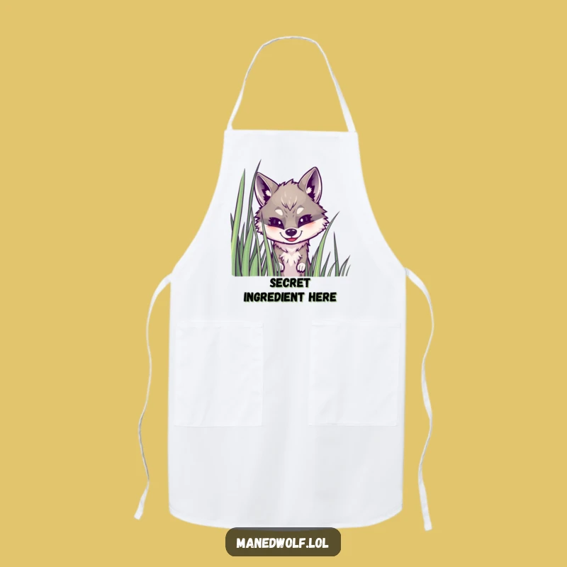 Funny Maned Wolf Grass Peek Apron: Cook with a Smile & Secret!