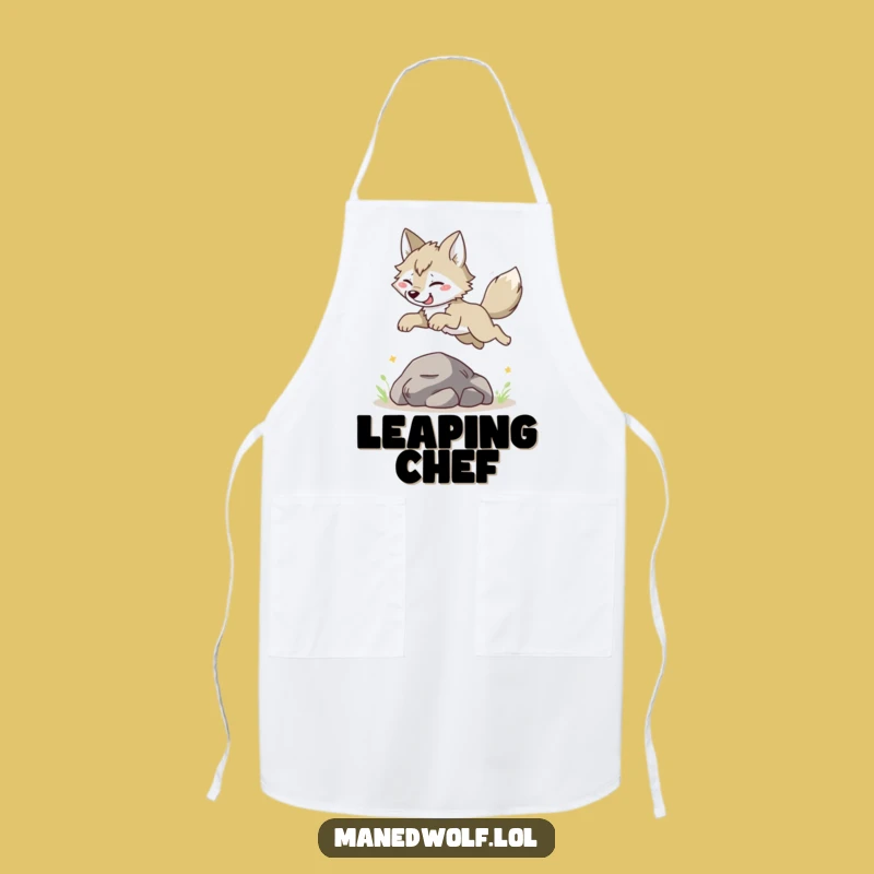 Funny Maned Wolf Leaping Apron: Cook with Joyful Energy