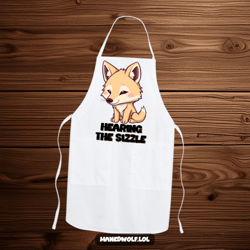 Funny Maned Wolf Apron: Character listening intently, adding humor and focus to kitchen wear, great for attentive cooks.