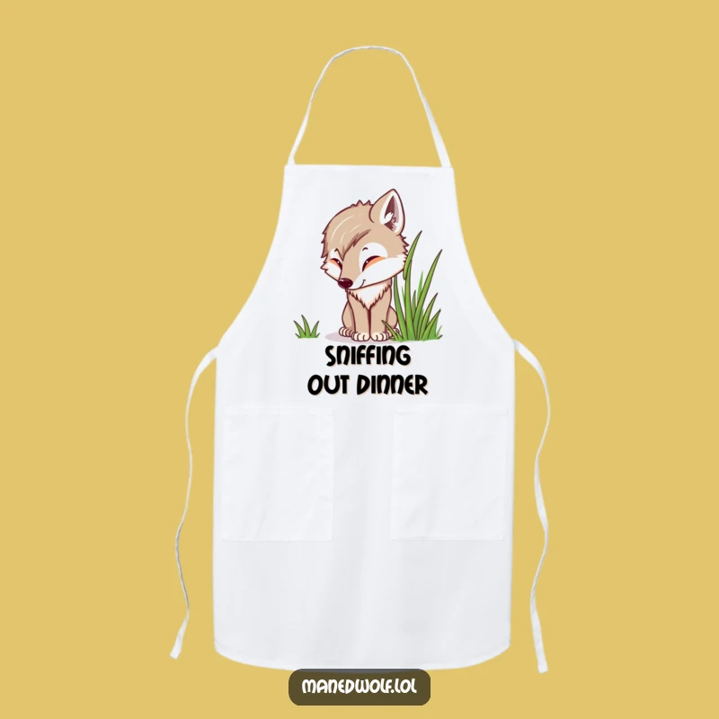 Funny Kawaii Maned Wolf Apron, Curious Sniffing Wolf Kitchen Wear, Unique Chef Gift