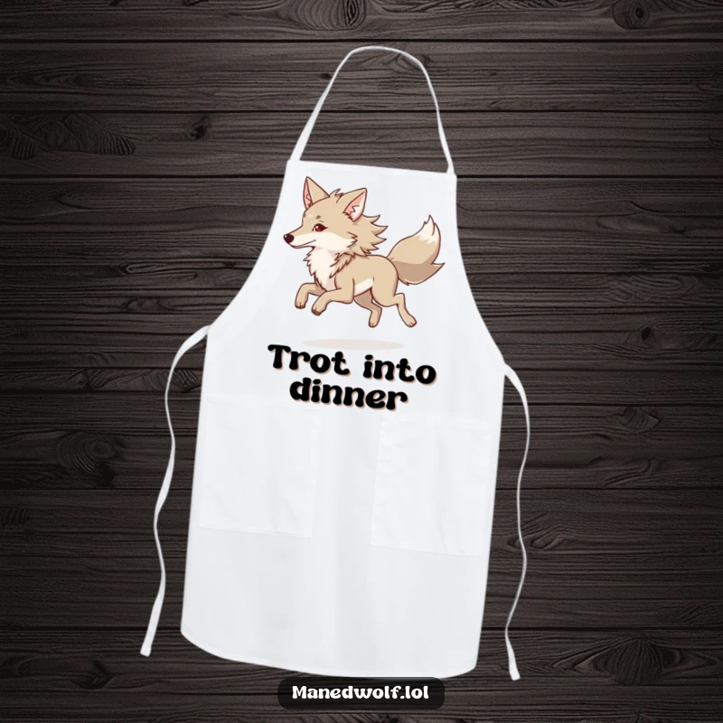 Funny Maned Wolf Apron showing a maned wolf in a graceful trot, adding elegance to kitchen duties.