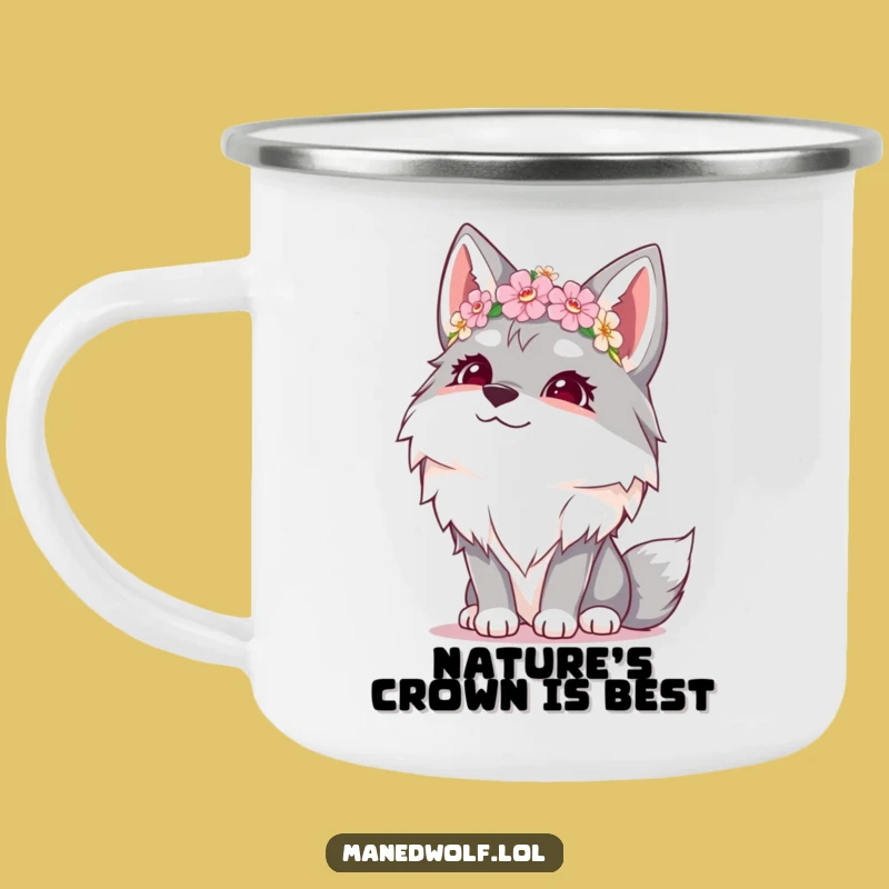 Adventure Ready Funny Giggling Maned Wolf Flower Crown Camping Mug