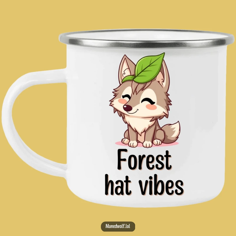 Funny Maned Wolf Leaf Hat Camping Mug: Adventure Fuelled by Giggles!