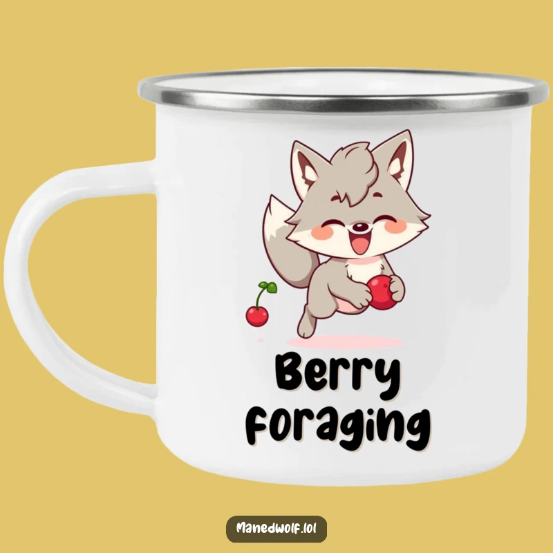 Funny Kawaii Maned Wolf Camping Mug: Berry Chase Adventure, Humorous Gift