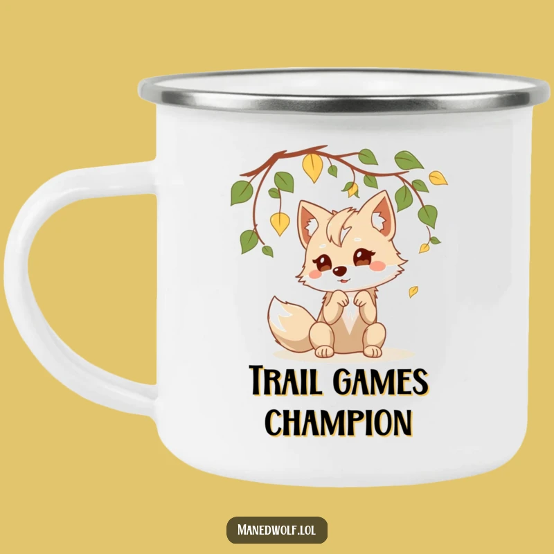 Funny Kawaii Maned Wolf Camping Mug: Playful Adventures with a Leaf Batting Friend