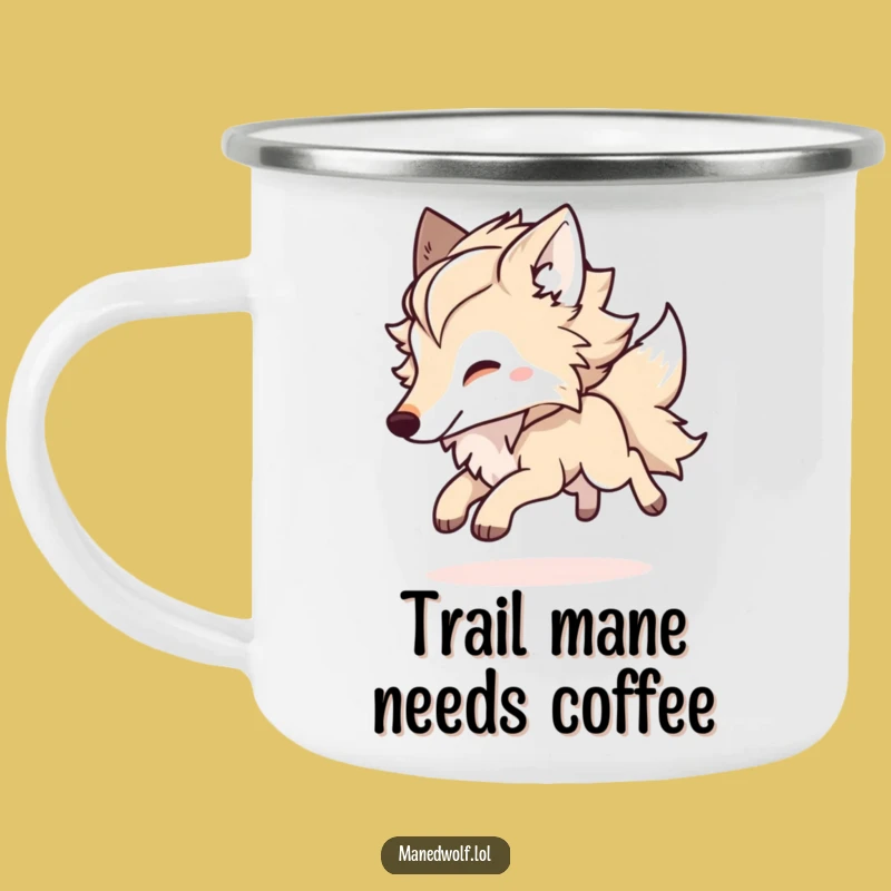 Funny Kawaii Maned Wolf Camping Mug, Playful Bounding Wolf Camp Cup, Outdoor Gift