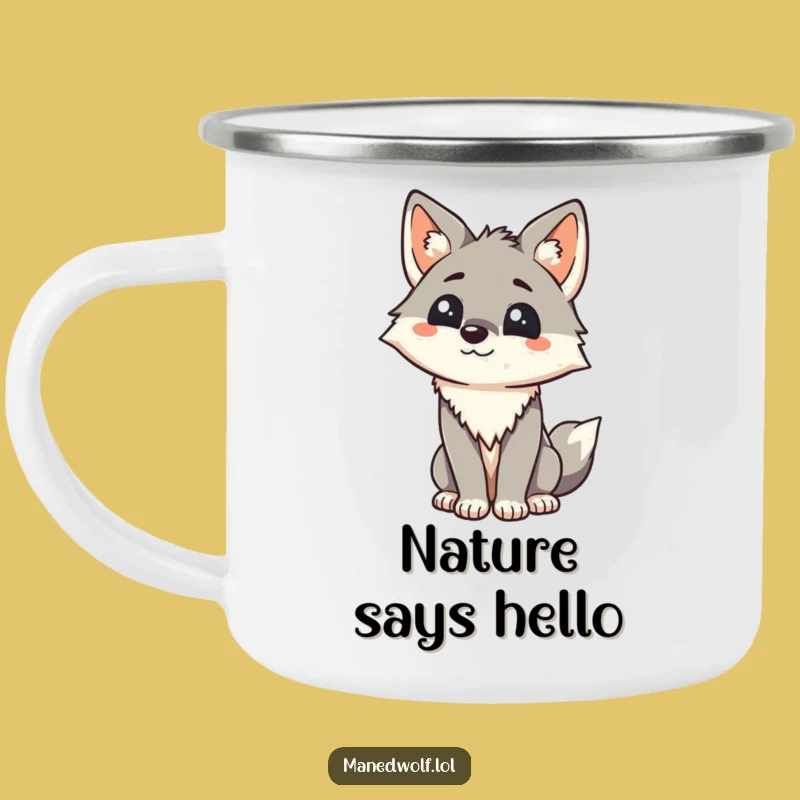 Funny Maned Wolf Camping Mug: Friendly Greetings on Your Adventures