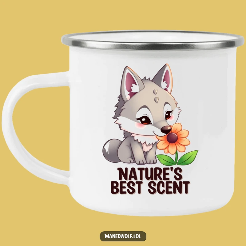 Funny Maned Wolf Flower Sniff Camping Mug: Adventure with Curious Style