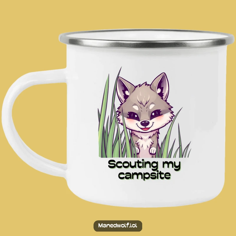 Funny Maned Wolf Grass Peek Camping Mug: Adventure with a Hidden Smile!