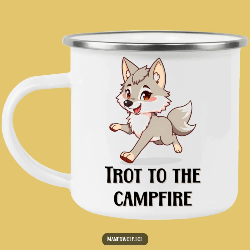 Funny Maned Wolf Trot Camping Mug: Adventure with a Happy Bounce