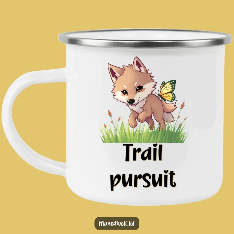 Funny Maned Wolf Butterfly Chase Camping Mug: Adventure Fuel!