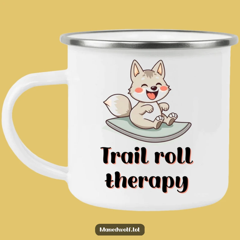 Funny Rolling Maned Wolf Camping Mug: Adventure and Laughter!