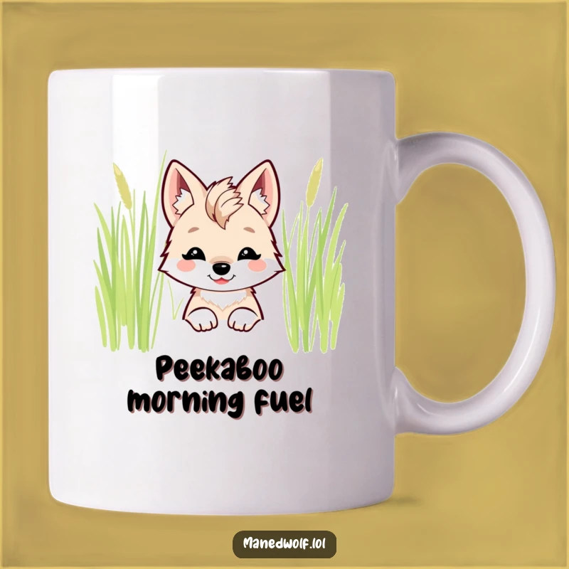 Cute Kawaii Maned Wolf Mug: A Funny, Adorable Surprise Peeking Out!