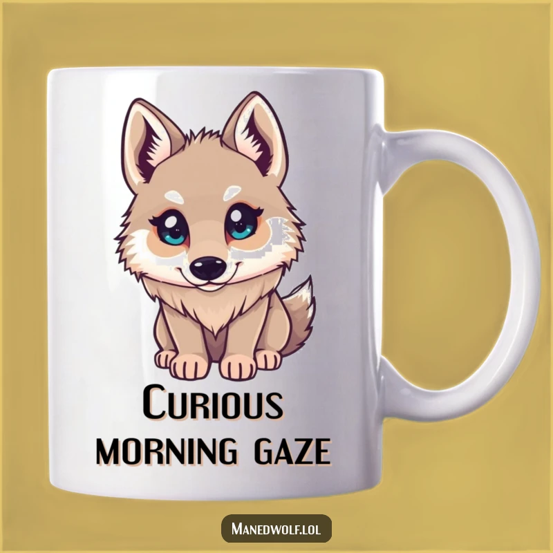Funny Curious Maned Wolf Mug: Wide-Eyed Wonder Gift