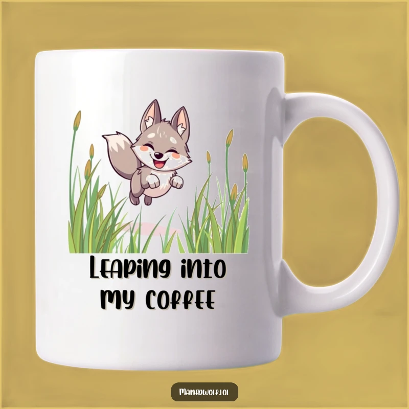 Funny Happy Maned Wolf Leaping Mug - Joyful Animal Lover Gift