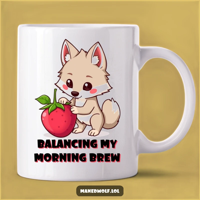 Funny Kawaii Maned Wolf Mug, Balancing Berry Wolf Gift, Hilarious Animal Lover Mug