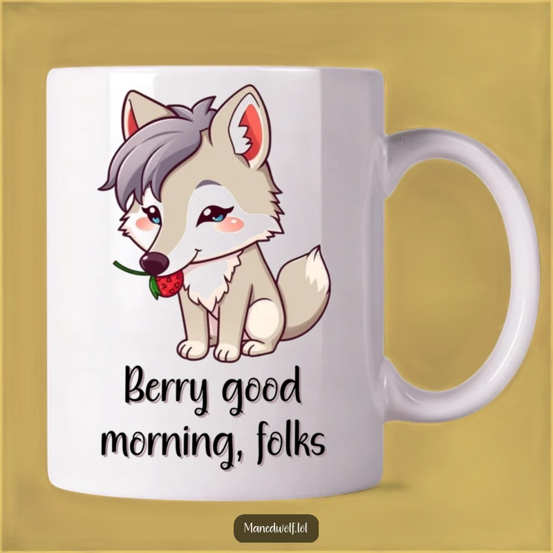 Funny Kawaii Maned Wolf Mug: Berry Balance Art, Perfect Funny Gift for Cute Moments!
