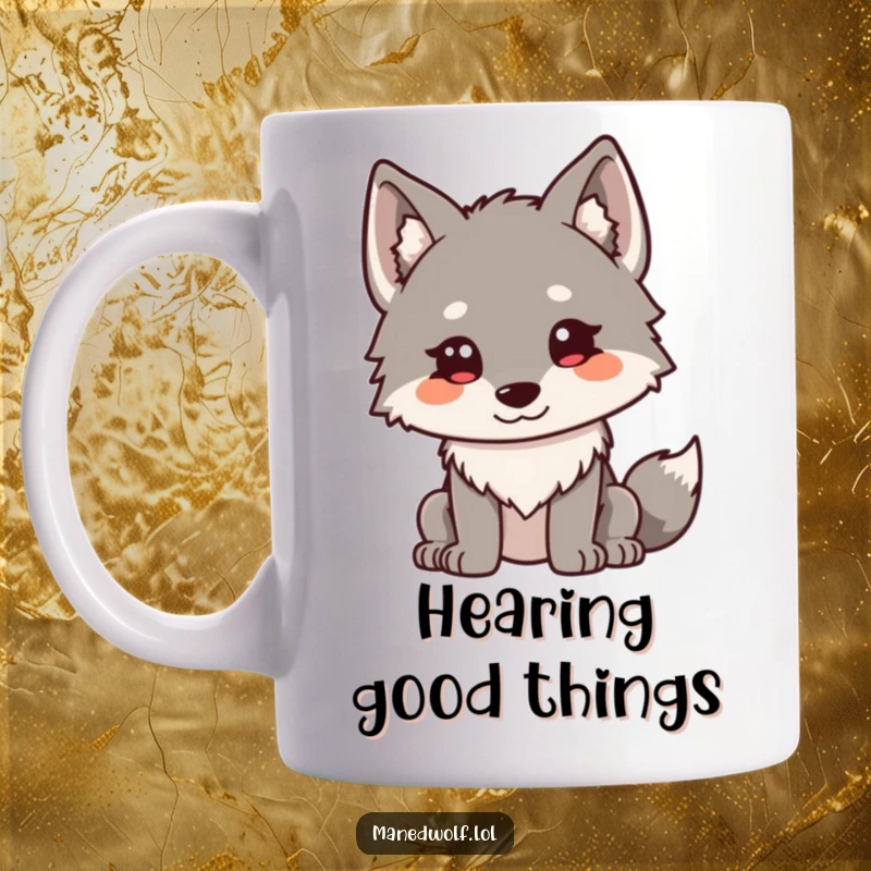 Funny Kawaii Maned Wolf Mug: A cute maned wolf with ears perked curiously, bringing thoughtful humor to your day.