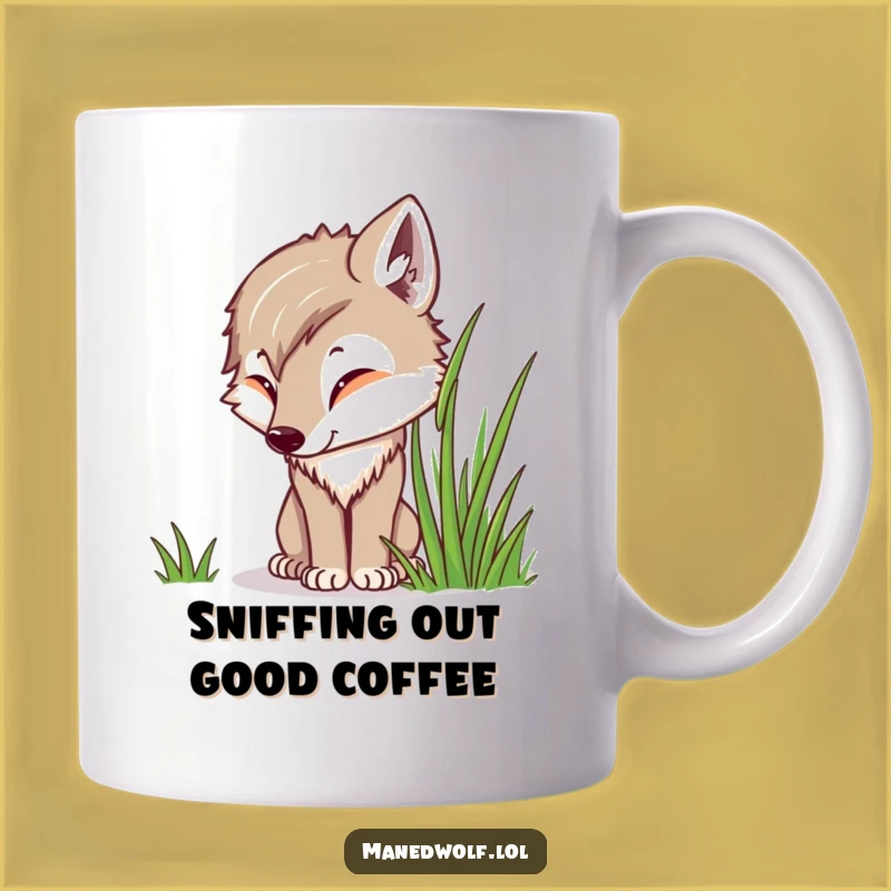 Funny Kawaii Maned Wolf Mug, Curious Sniffing Wolf Gift, Adorable Animal Lover Mug
