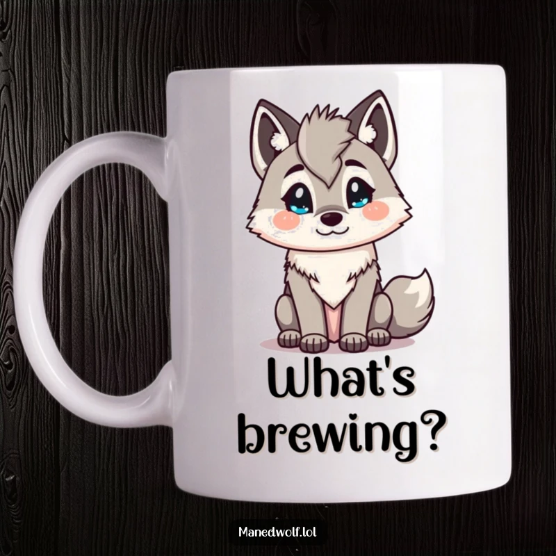 Funny Kawaii maned wolf mug with an inquisitive head tilt, capturing a curious and adorable expression, perfect for a funny gift.