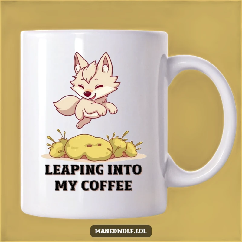 Funny Kawaii Maned Wolf Mug: Playful Leap, Adorable Animal Gift