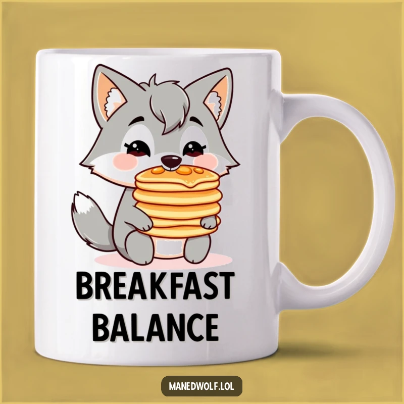 Funny Kawaii Maned Wolf Pancake Mug: Breakfast Balance Humor Gift