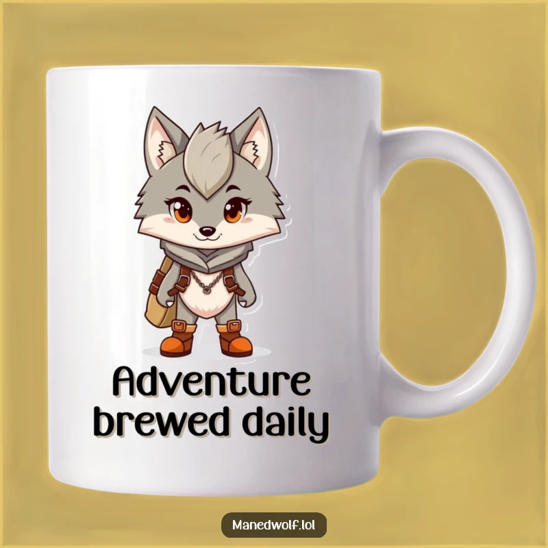 Funny Maned Wolf Adventure Mug: Tiny Boots Ready, Perfect Humorous Explorer Gift