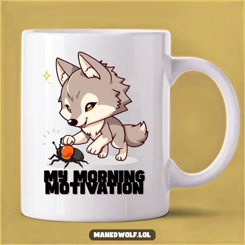 Funny Maned Wolf Beetle Chase Mug: Playful Spark, Hilarious Gift!
