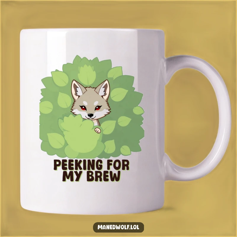 Funny Shy Maned Wolf Mug - Cute Peek-a-Boo Animal Gift