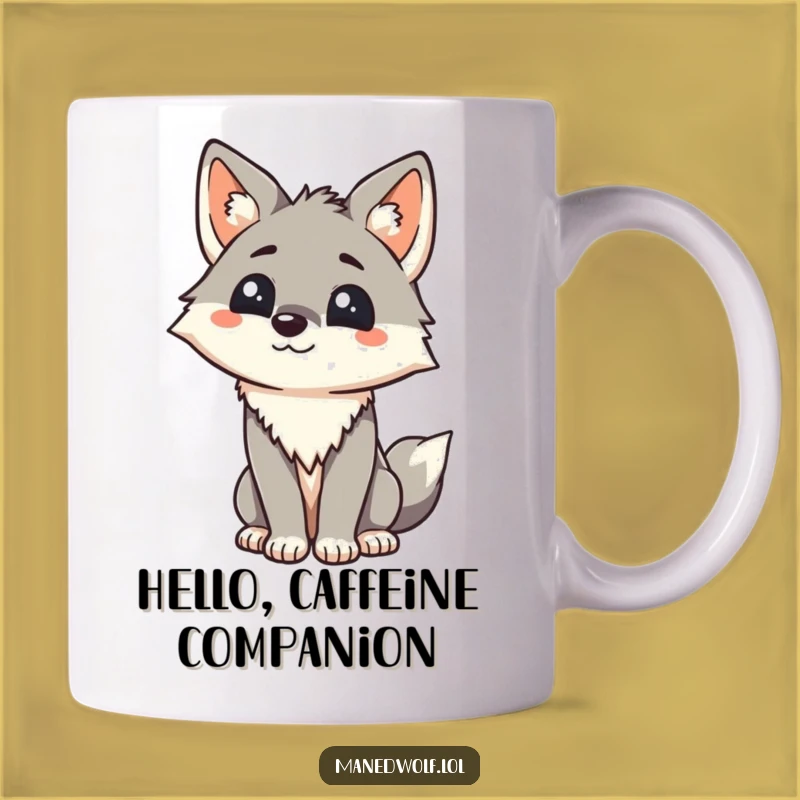 Funny Maned Wolf Mug: Friendly Greeting Kawaii Wolf for a Warm Welcome Gift