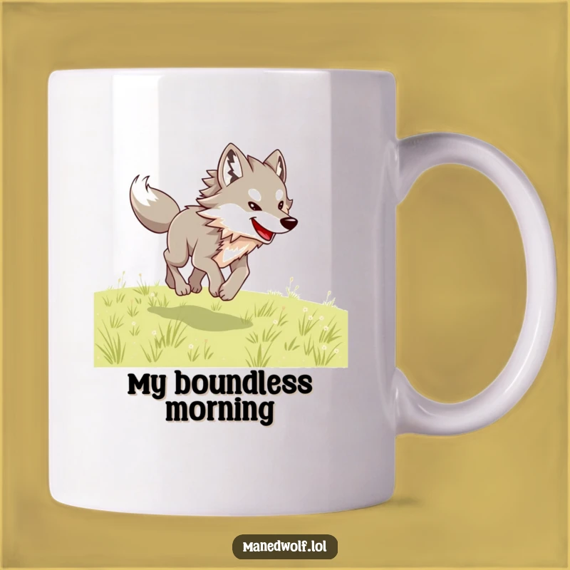 Joyful Maned Wolf Bounding Mug: A Funny, Energetic Gift for All!