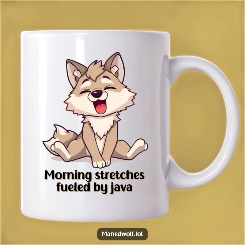 Funny Maned Wolf Stretching Yawn Mug - Hilarious Animal Gift for Morning Lovers