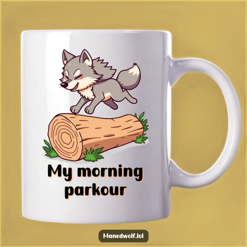 Funny Maned Wolf Leap Mug: Energetic and Agile Wolf Gift!