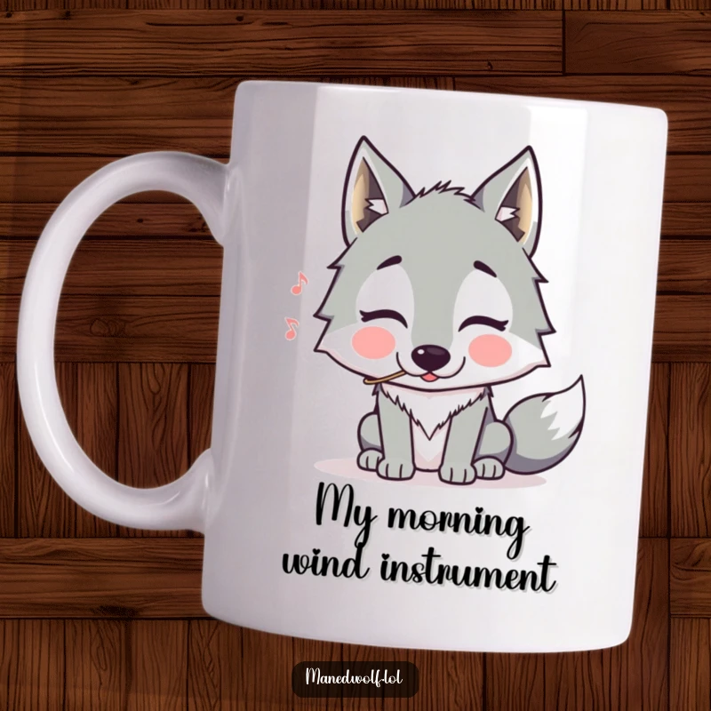 Funny Maned Wolf Mug: A cartoon maned wolf attempts to whistle, its cheeks comically puffed out, looking utterly determined.