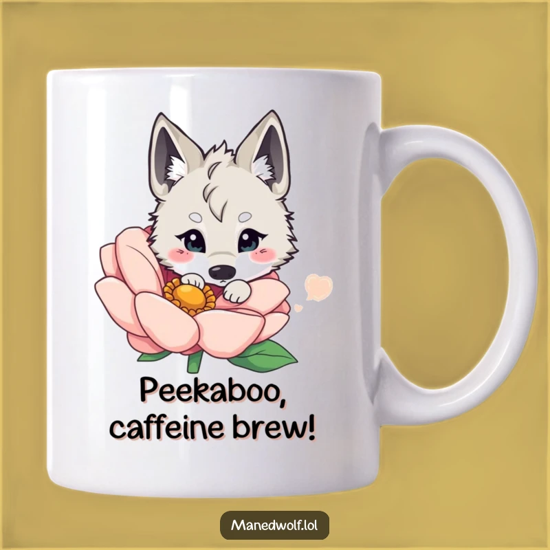 Funny Kawaii Maned Wolf Peeking Mug - Adorable Floral Forest Friend Gift