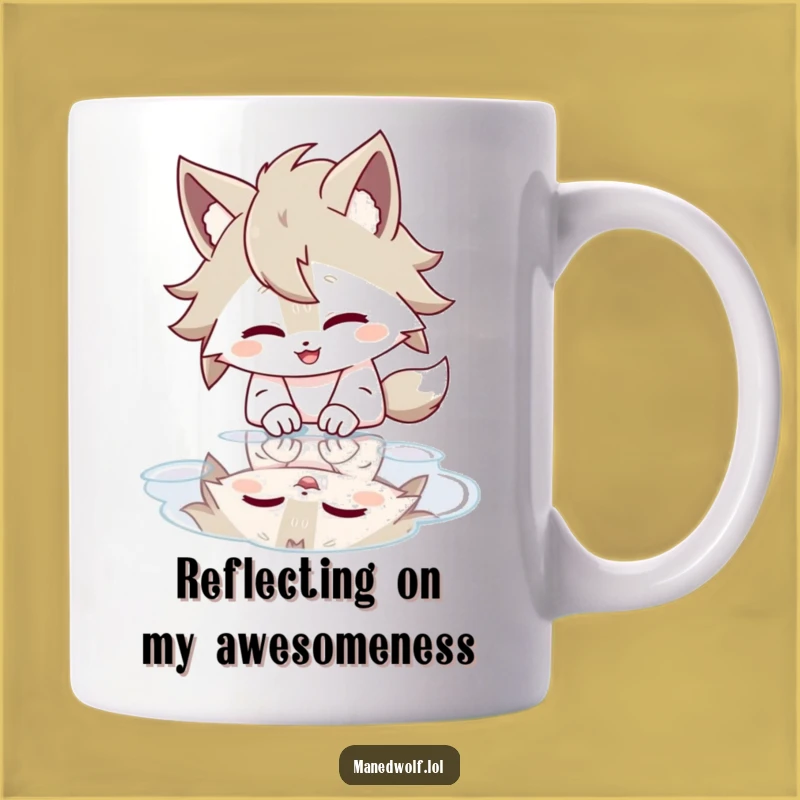 Funny Maned Wolf Puddle Mug: Giggling Reflection, Perfect Humorous Self-Love Gift