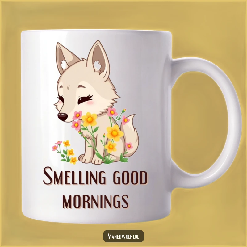 Funny Maned Wolf Sniffing Flowers Mug: A Delightful and Humorous Gift