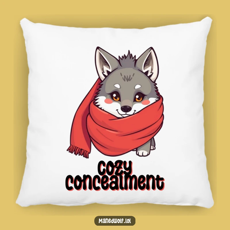 Funny Maned Wolf Scarf Peek Pillow - Cozy Mystery Cushion