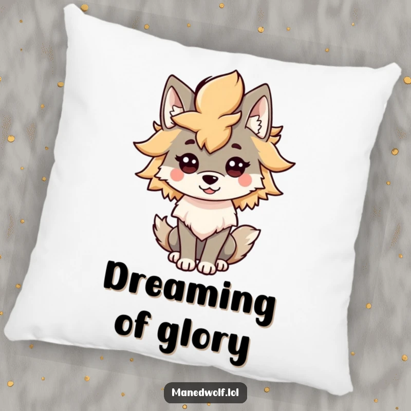 Funny Kawaii Maned Wolf Mane Pillow: A stylish wolf proudly showing off its bushy mane, offering a soft, humorous accent for any cozy space.