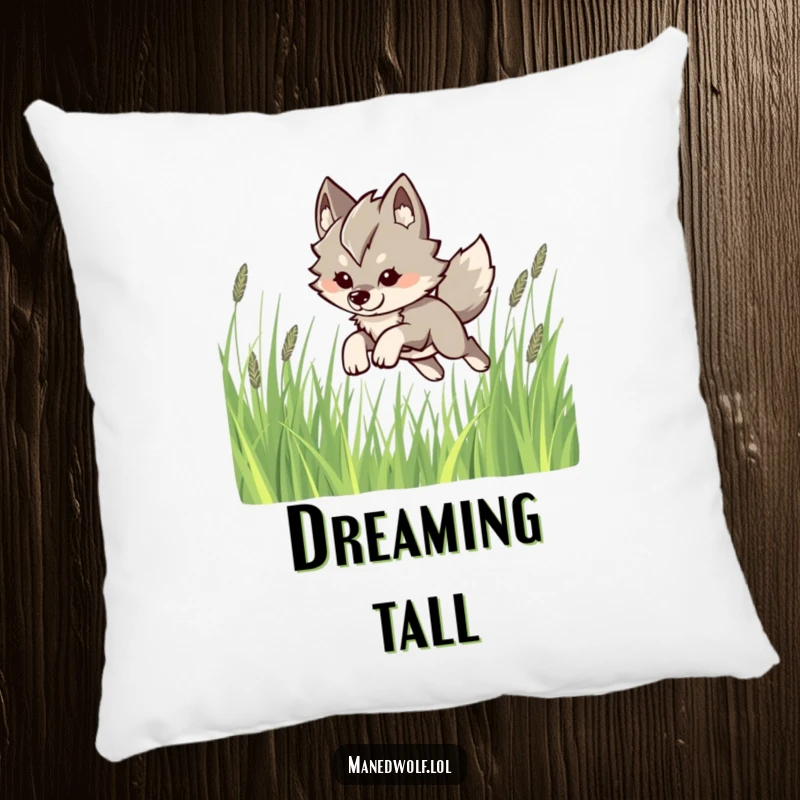 Funny Kawaii Maned Wolf Pillow: A cute maned wolf leaping playfully through tall grass, offering comfort and humorous charm.