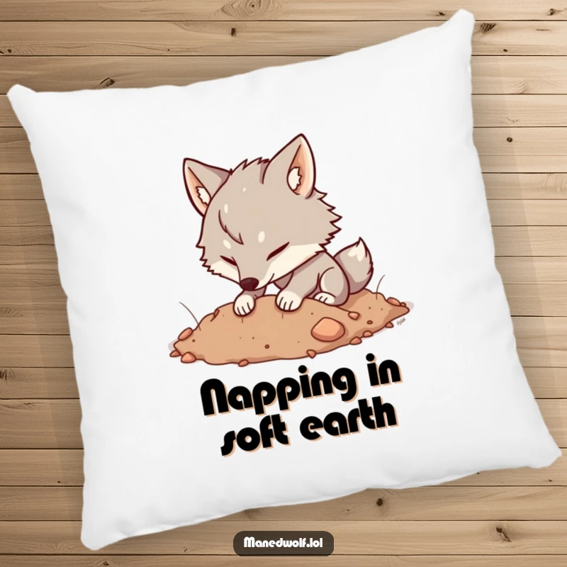 Funny Kawaii Maned Wolf Pillow featuring a cute wolf happily digging in soft earth, perfect for comfort and humor.