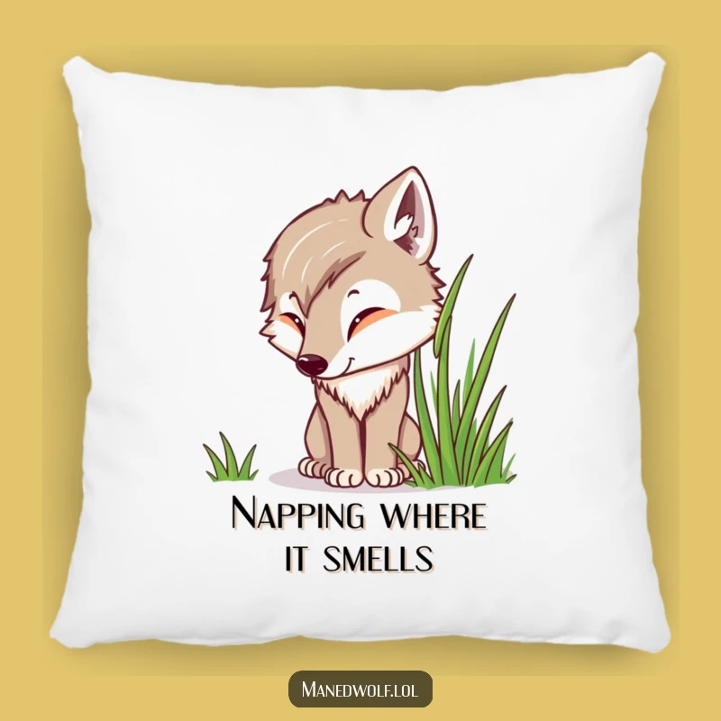 Funny Kawaii Maned Wolf Pillow, Curious Sniffing Wolf Cushion, Cozy Nature Gift