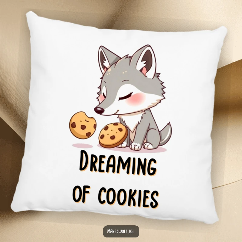 Funny Maned Wolf Pillow: A plush pillow showing a maned wolf reaching for a cookie, providing comfort and humorous delight.