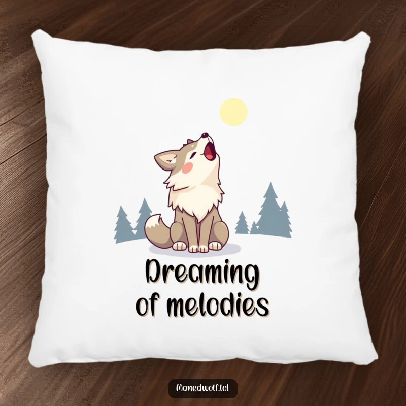 Kawaii Maned Wolf Pillow featuring a cute maned wolf singing happily to the moon, a symbol of comfort.