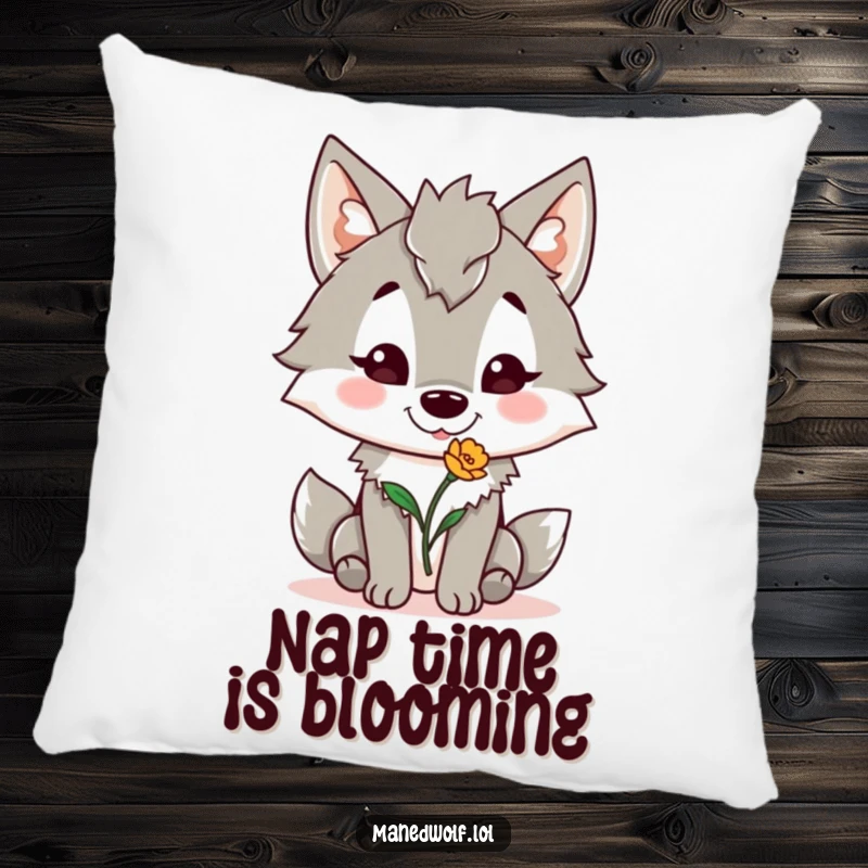 Funny Maned Wolf Pillow: A plush pillow featuring a maned wolf offering a flower, a funny and comforting decorative item.