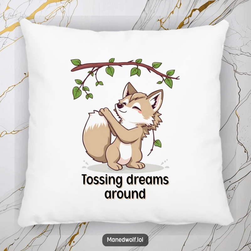 Funny Maned Wolf Pillow featuring a playful maned wolf batting at a vine, symbolizing fun and comfort.
